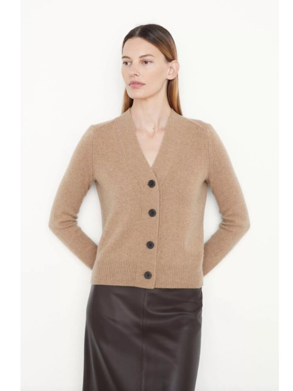 Vince Shrunken Button Cashmere Cardigan In Sand M $375